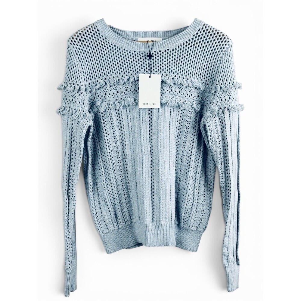 John + Jenn  Surf Spray Blue Crew Neck Sweater Size s/p Cozy Beach Vibe